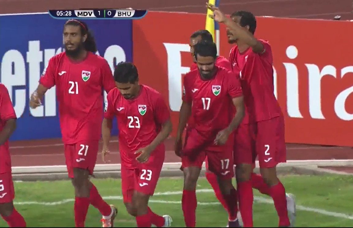 Hampu and other players of the Maldives national football team during Thursday's SAFF Championship game