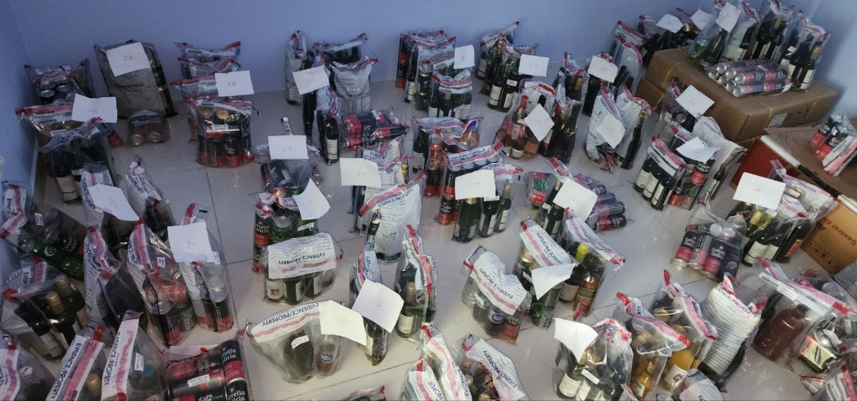 The bottles of alcohol confiscated by authorities