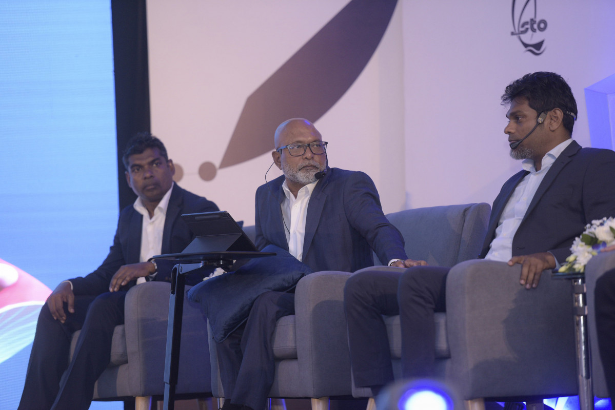 STO's Chairman Hamid Nasheed Mohamed and Managing Director Hussain  Amru at the last Annual General meeting of the company