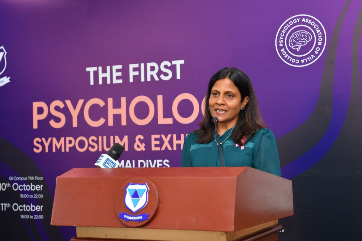First Lady Fazna Ahmed inaugurated the Psychology Symposium and Exhibition at the Villa College QI Campus in the capital, on Monday