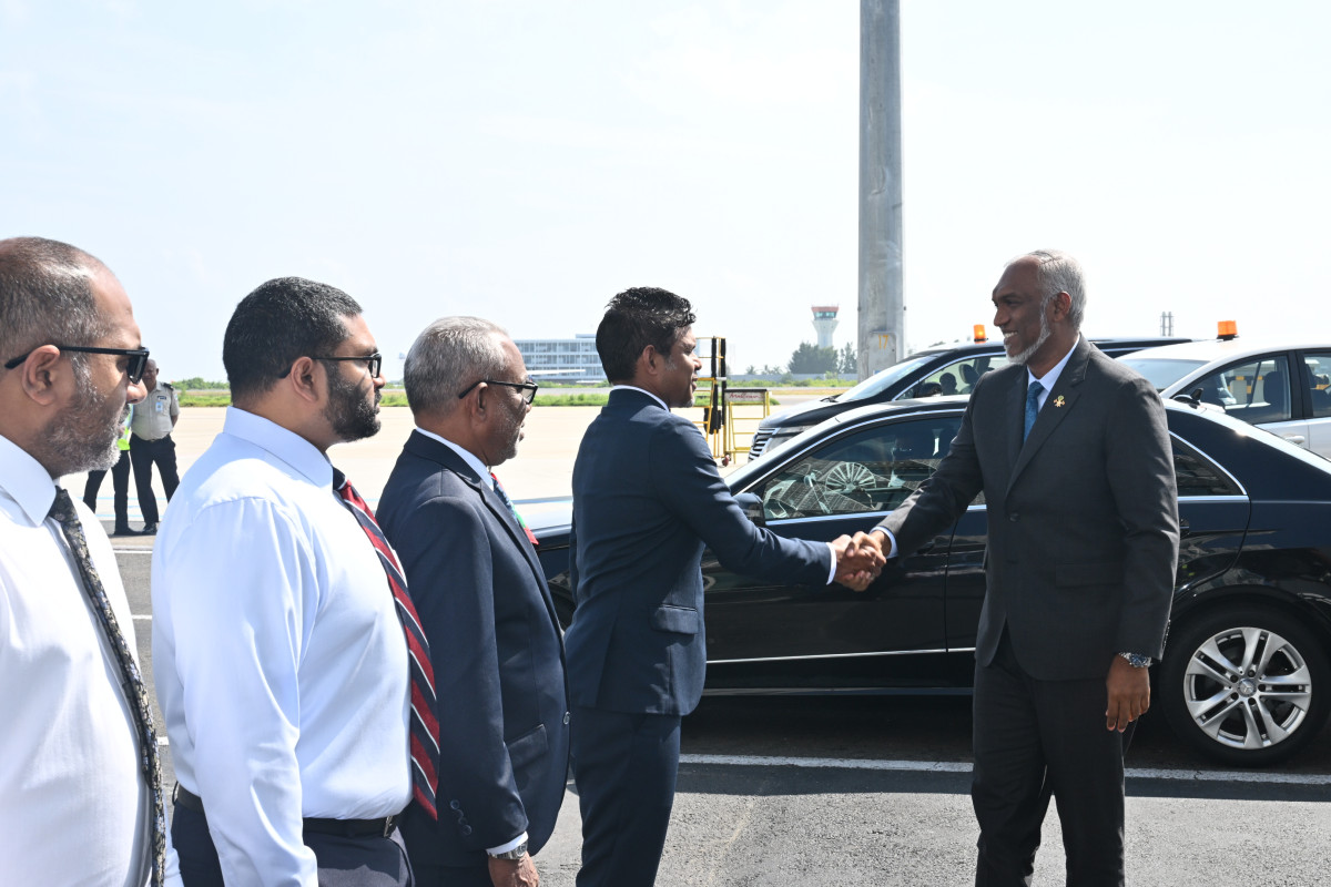 President Muizzu being welcomed at the airport upon his return