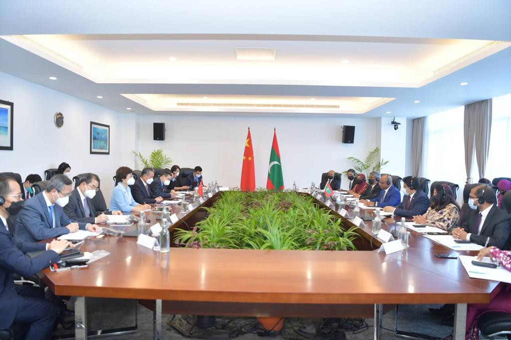The talks were held as part of China Foreign Minister Wang Yi's ongoing visit to Maldives
