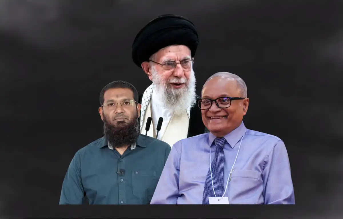 Former spiritual leader of the United States, Khamenei (C), former President Maumoon (R), and Sheikh Sameer (L). | RaajjeMV