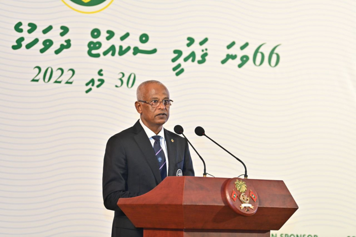 ސްކައުޓް ހަރަކާތަށް 66 އަހަރުފުރޭ މުނާޞަބާ ފާހަގަކުރުމަށް ބޭއްވި ރަސްމިއްޔާތުގައި ރައީސުލްޖުމްހޫރިއްޔާ ވާހަކަފުޅު ދައްކަވަނީ