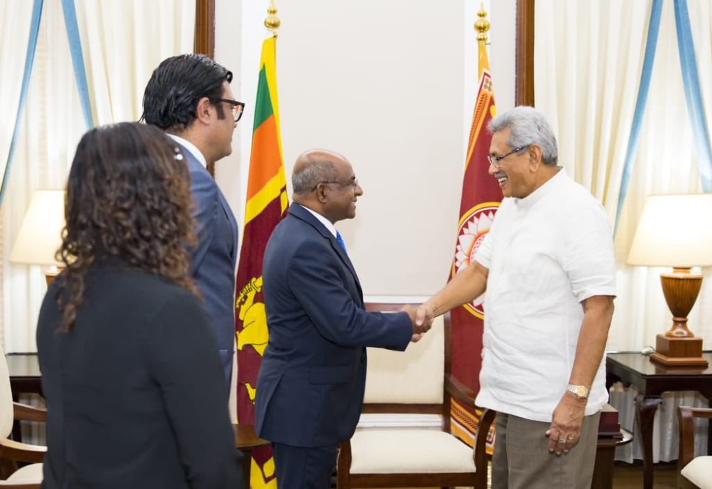Foreign Minister Abdulla Shahid with Sri Lanka’s newly elected President, Gotabaya Rajapaksa