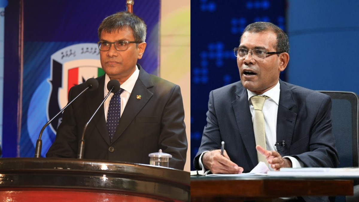 ރައްޔިތުންގެ މަޖިލީހުގެ ރައީސް މުޙައްމަދު ނަޝީދު (ކ) އަދި އުއްތަމަ ފަނޑިޔާރު މުޢުތަޞިމް ޢަދުނާން (ވ)