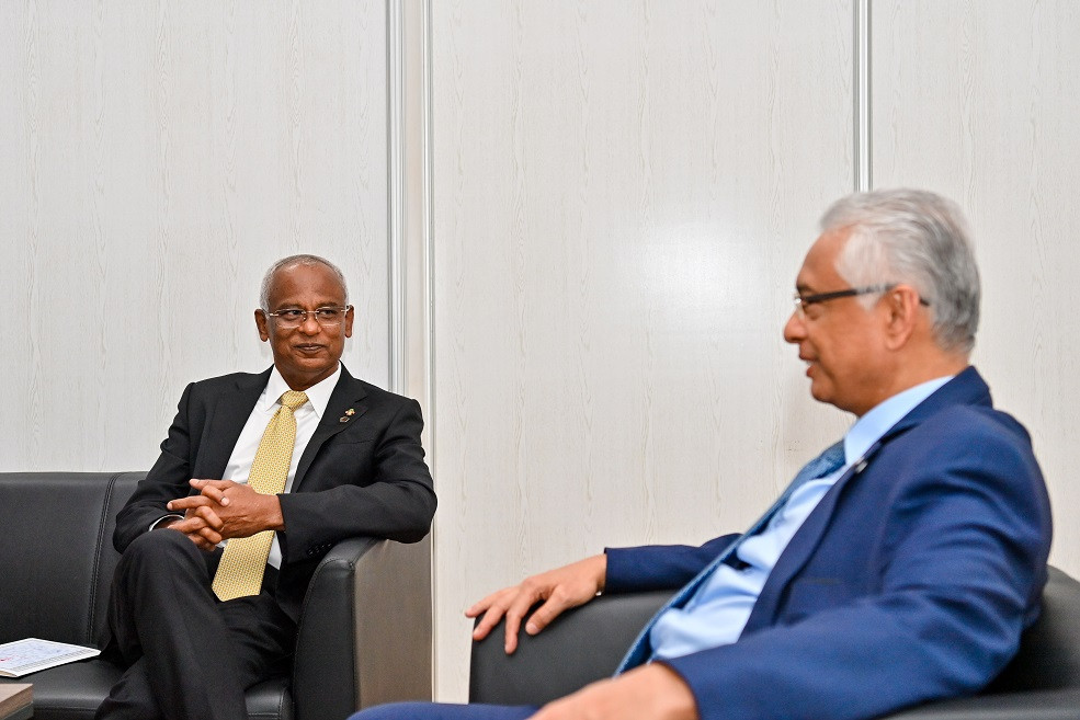 The Maldivian president met the Mauritius PM on Friday at the Kigali Marriott Hotel in Rwanda