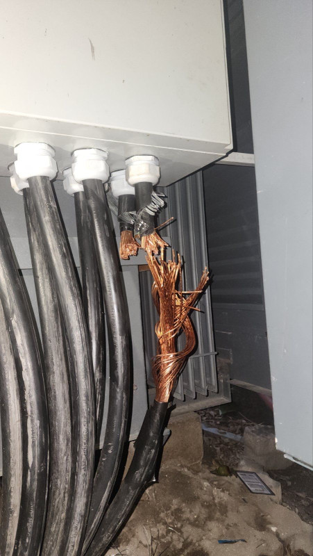 Cables connected to transformer of a STELCO substation, destroyed