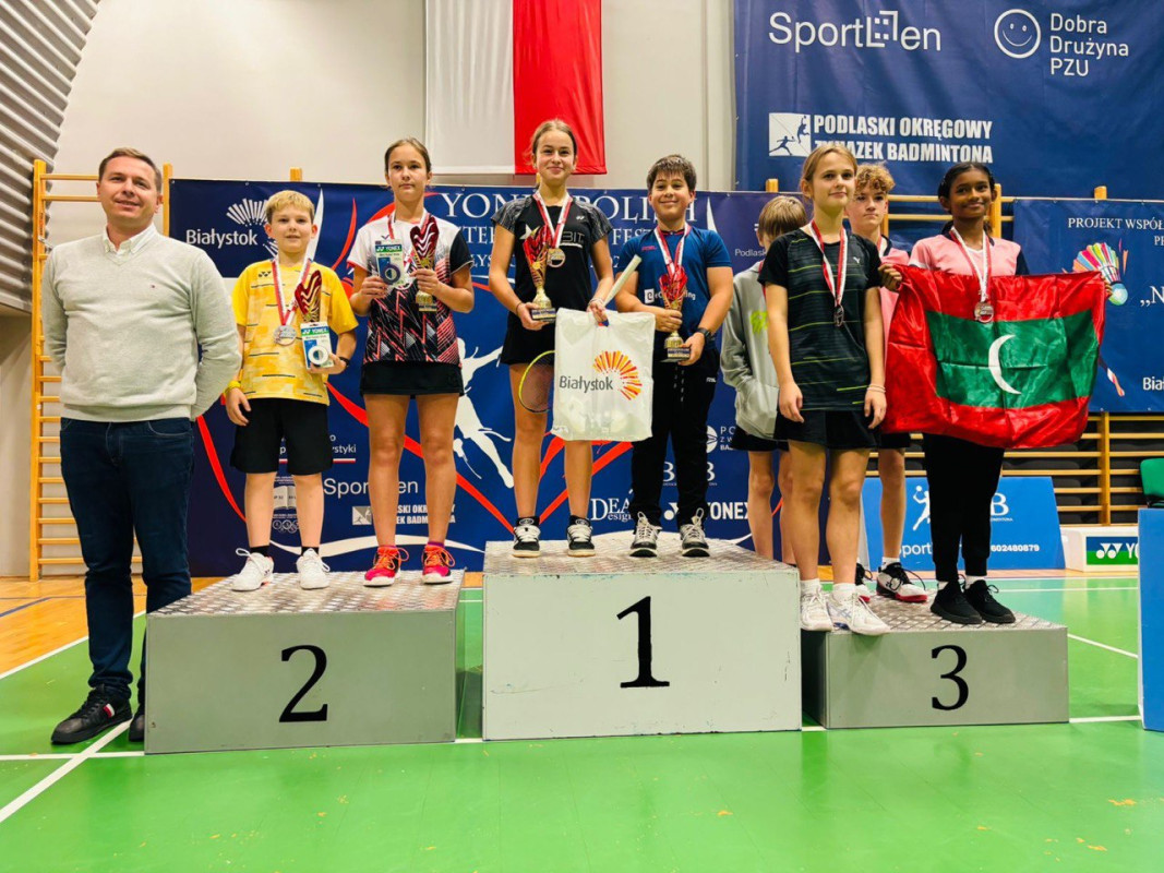 Laiba with her bronze at the Yonex tournament