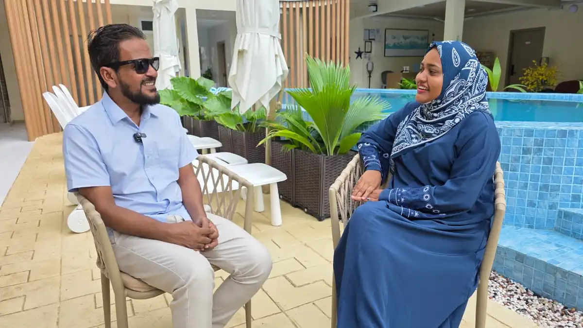 Mariyam Suha, President of the B. Kamadhoo Women's Development Committee, speaking during Wednesday's episode of the "Fashaairu" program.
