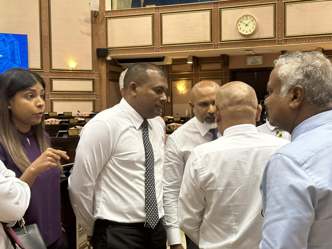 ޖަލްސާ ފެށުމާއެކު މަޖިލީހުގެ މެންބަރުން ވަނީ މަޖިލީހުގެ ޖަލްސާ ކުރިއަށް ގެންދަނީ ޤަވާއިދާއި ޚިލާފަށް ކަަމަށް ފާހަގަކުރައްވާ ނިޒާމީ ނުކުތާތައް ނަންގަވާފައި - ފޮޓޯ: ރާއްޖެއެމްވީ