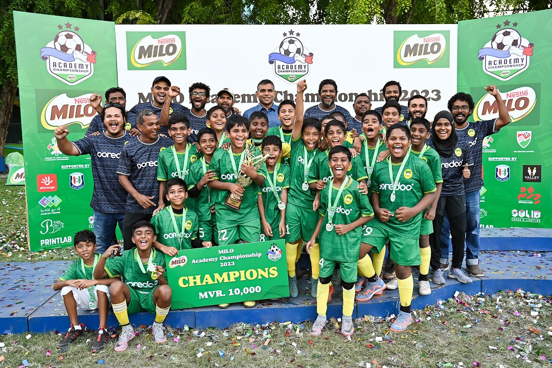 މައިލޯ އެކެޑަމީ ޗެންޕިއަންޝިޕް 2023 ގެ 12 އަހަރުން ދަށުގެ މުބާރާތުގެ ޗެމްޕިއަން ޓީމް، މާޒިޔާ އެކަޑަމީ - ފޮޓޯ: ރައީސް އޮފީސް