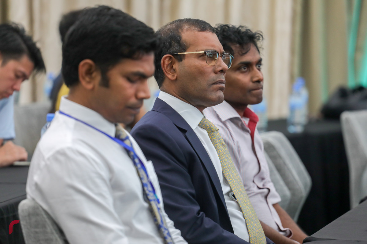 27 އޯގަސްޓް 2019/ އއ.އުކުޅަސް --ޓެކް ފެއަރގެ ދެވަނަ ރޭގައި މަޖިލިހުގެ ރައީސް މުހައްމަދު ނަޝީދު ބައިވެރިވަޑައިގަތުން،-- ފޮޓޯ: ޝުއައިބް މުހައްމަދު