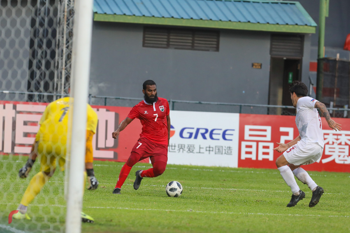 ވޯލްޑްކަޕް ކޮލިފައިން ދިވެހިރާއްޖެ އާއި ފިލިޕީންސް ބައްދަލުކުރި މެޗުގެ ތެރެއިން -- ފޮޓޯ: ރާއްޖެ.އެމްވީ