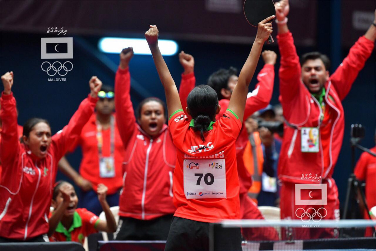 22 ޖުލައި 2019 --މެޗުގެ ފަހު ޕޮއިންޓް ހޯދުމަށްފަހު ރަފާ އުފާ ފާލުކުރަނީ-- ފޮޓޯ: އޮލިމްޕިކްސްކޮމެޓީ މީޑިޔާ