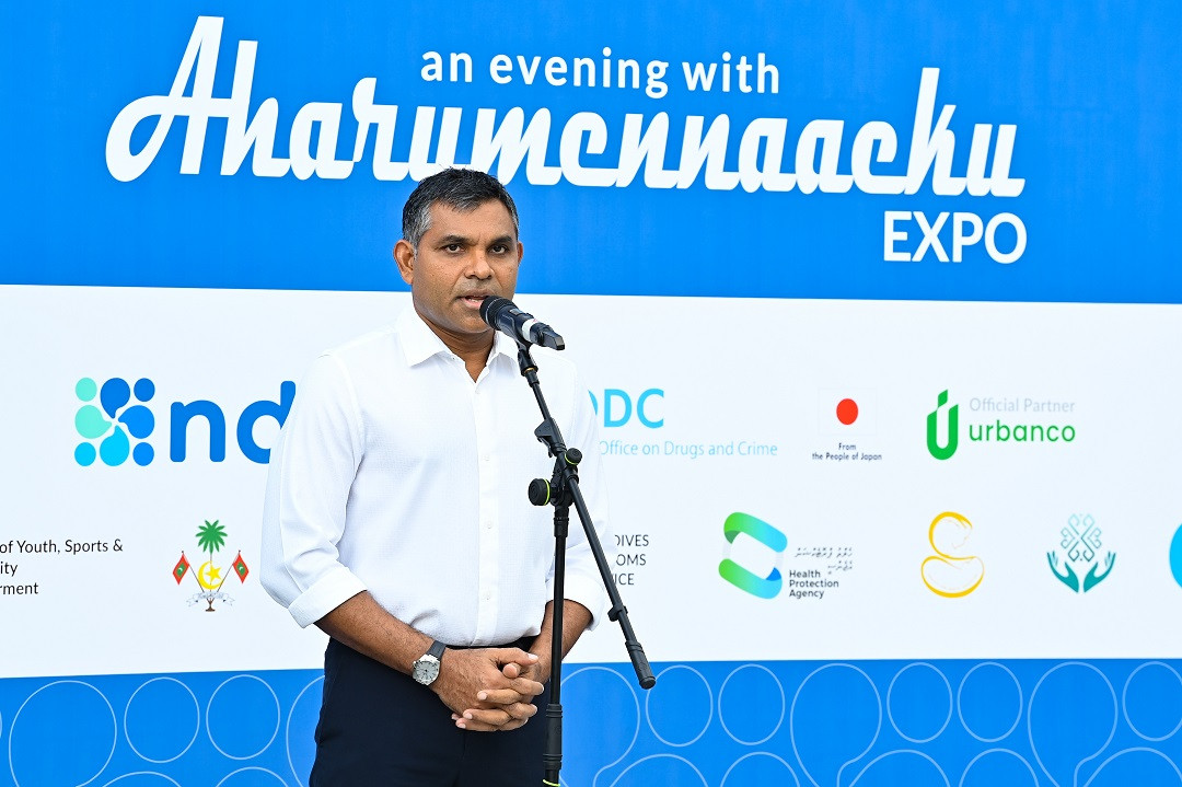 ނައިބު ރައީސް ފައިސަލް، "އަހަރުމެންނާއެކު" އެކްސްޕޯ ހުޅުއްވައިދެއްވައި ވާހަކަފުޅުދައްކަވަނީ - ފޮޓޯ: ރައީސް އޮފީސް