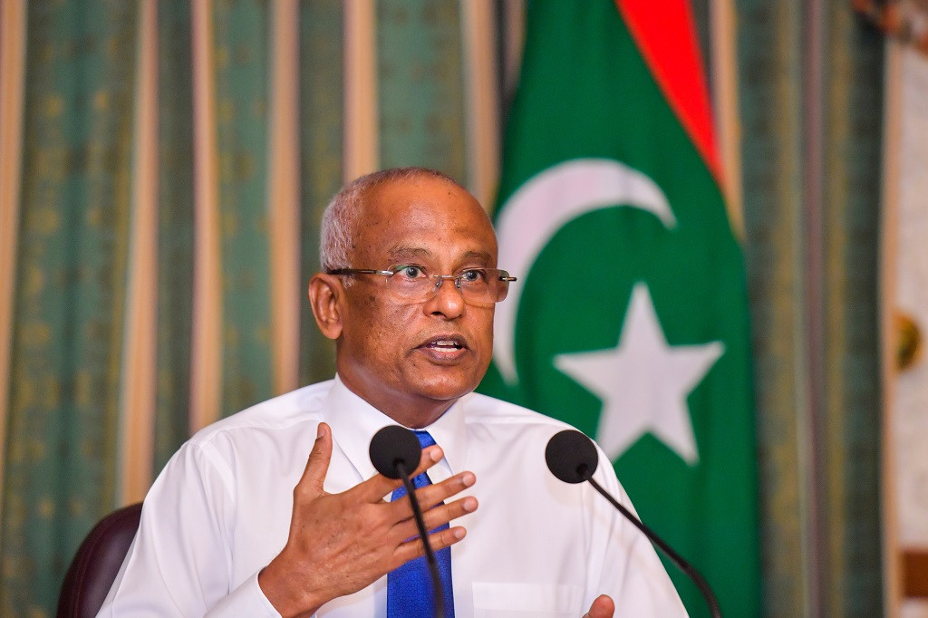 President Ibrahim Mohamed Solih at a press briefing held to address the Covid-19 pandemic in Maldives on Tuesday