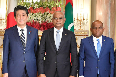 Shinzo Abe, Former PM of Japan, President Ibrahim Mohamed Solih and Foreign Minister Abdulla Shahid