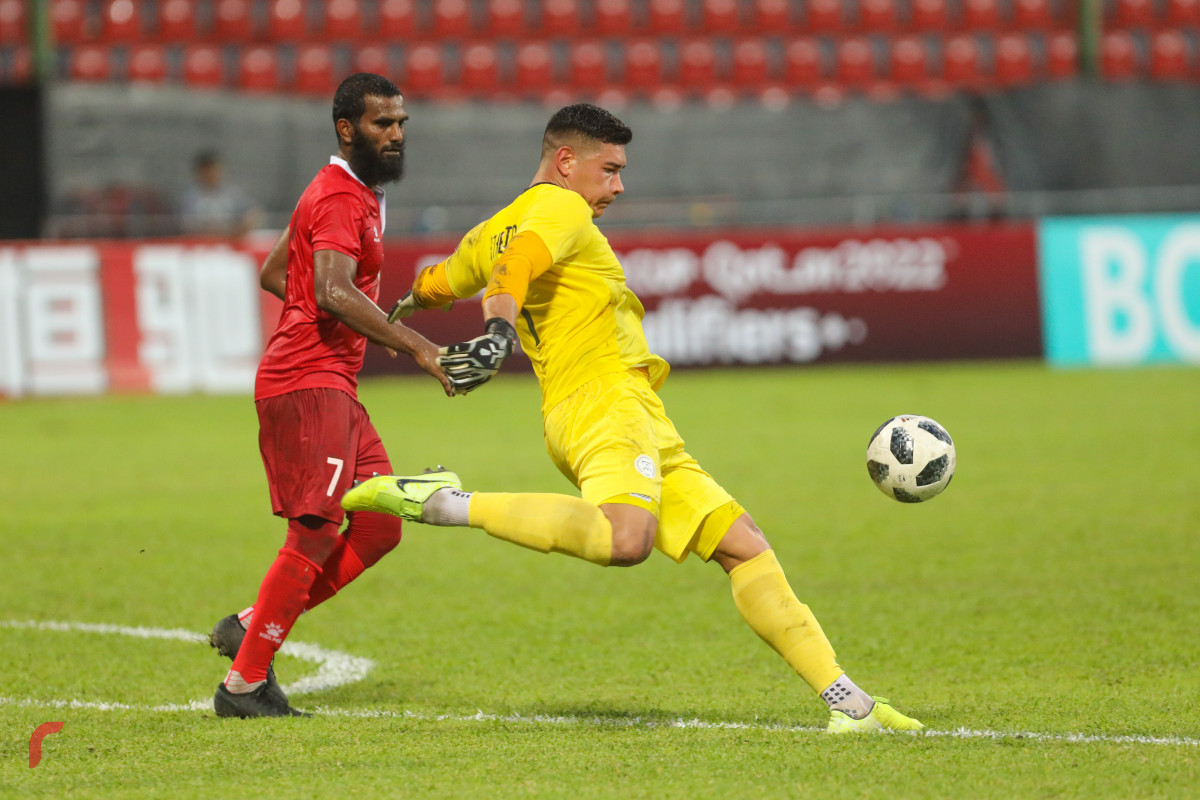 ވޯލްޑްކަޕް ކޮލިފައިން ދިވެހިރާއްޖެ އާއި ފިލިޕީންސް ބައްދަލުކުރި މެޗުގެ ތެރެއިން -- ފޮޓޯ: ރާއްޖެ.އެމްވީ