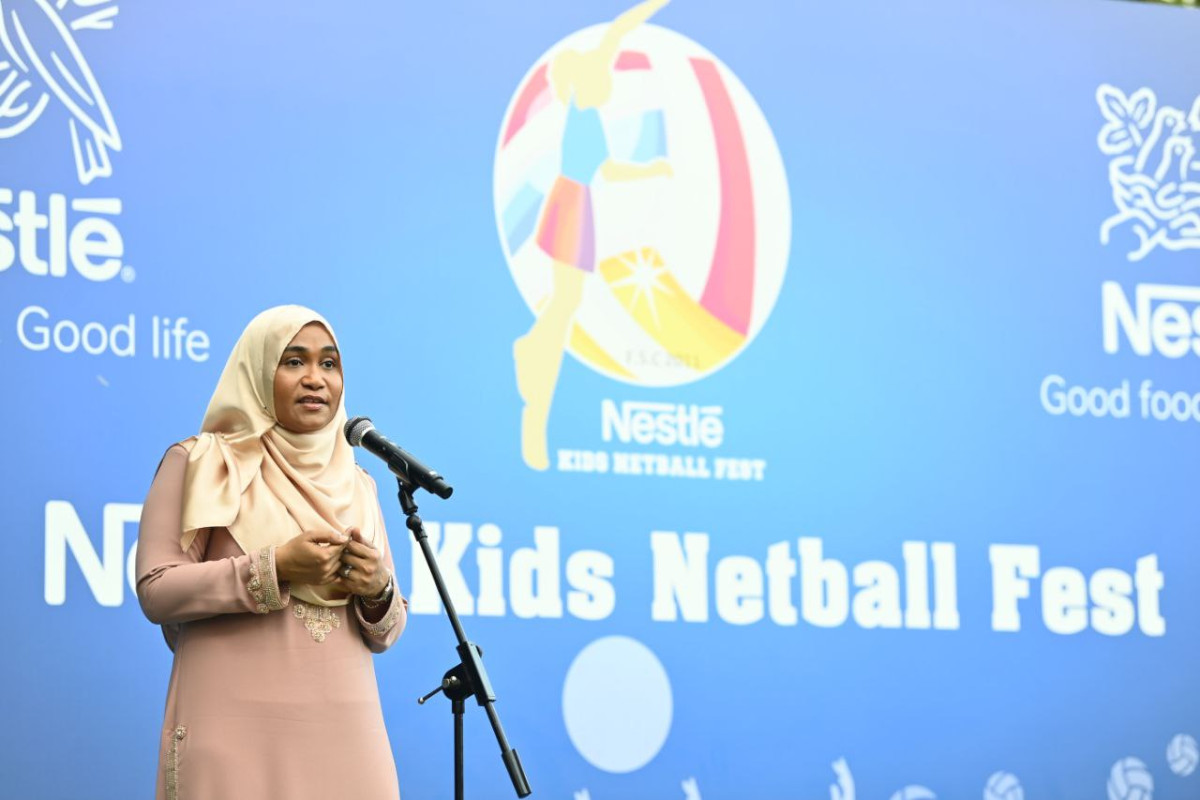First Lady Sajidha Mohamed at the closing ceremony of the 'Nestlé Kids Netball Fest 2023' 