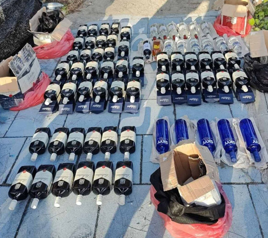 Alcohol bottles found during a police operation