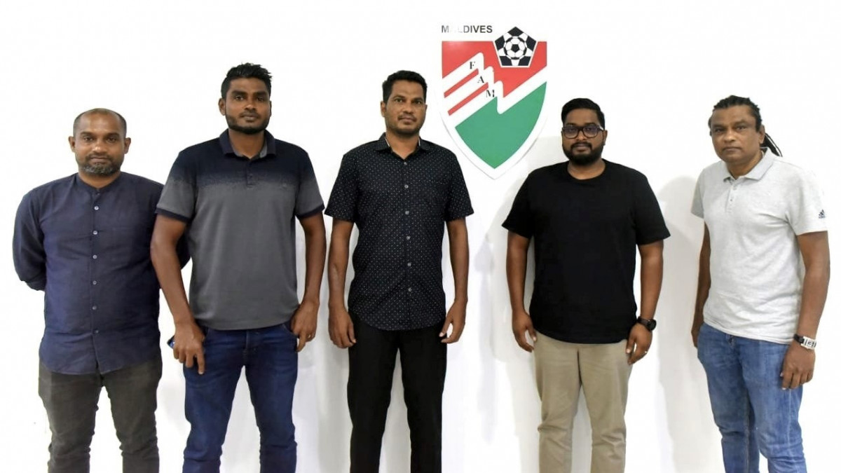 U23 National Football Team coaching staff with FAM President Bassam Adeel Jaleel