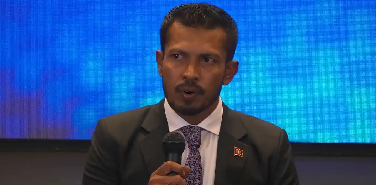 Inspector of Police Adam Naveed, Head of the Anti-Scam Center, speaks at a press conference regarding "Operation Frontier," a collaborative initiative conducted by national anti-scam centers from various countries across the globe.