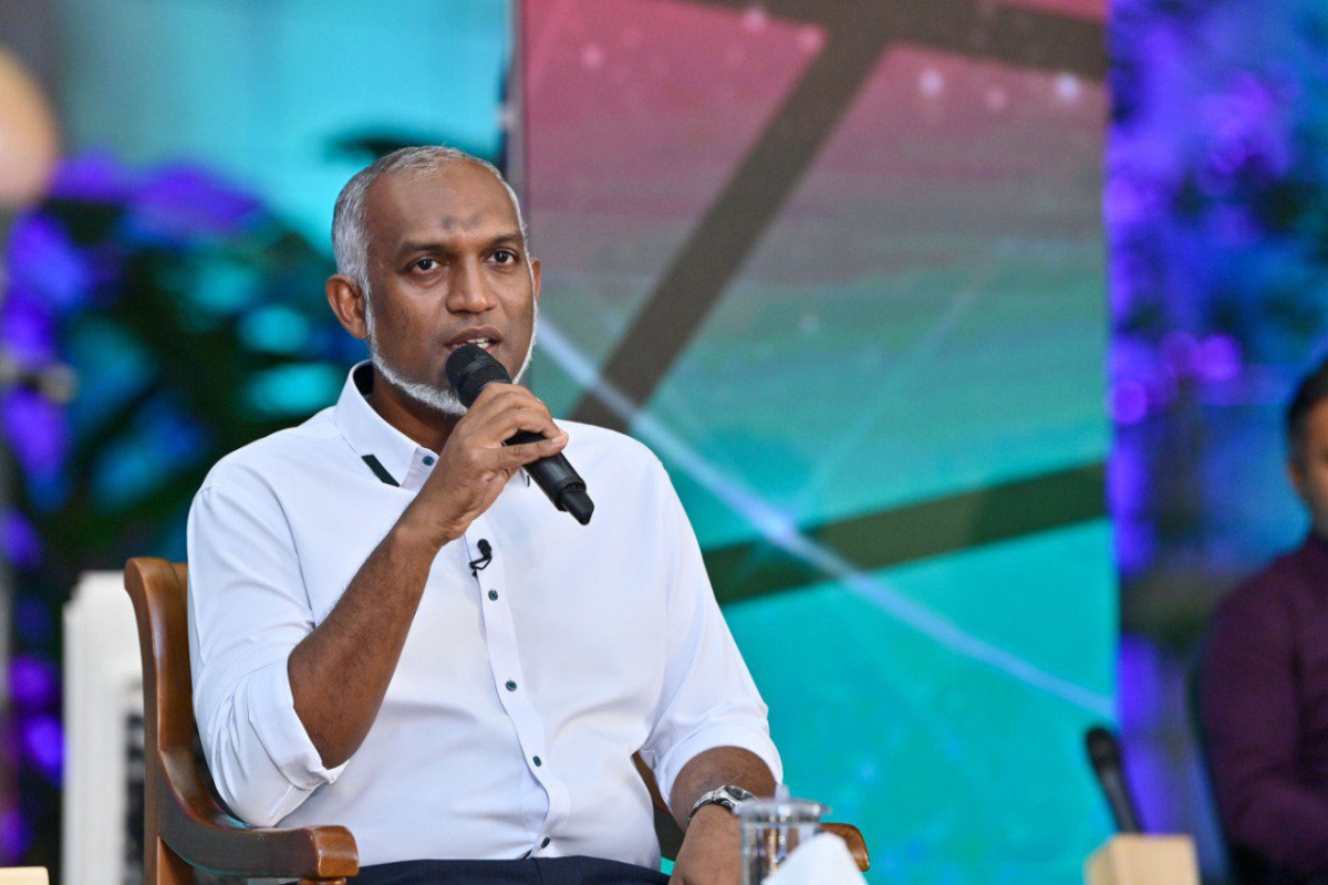 President Dr. Mohamed Muizzu speaking at the 'Ahaa' forum