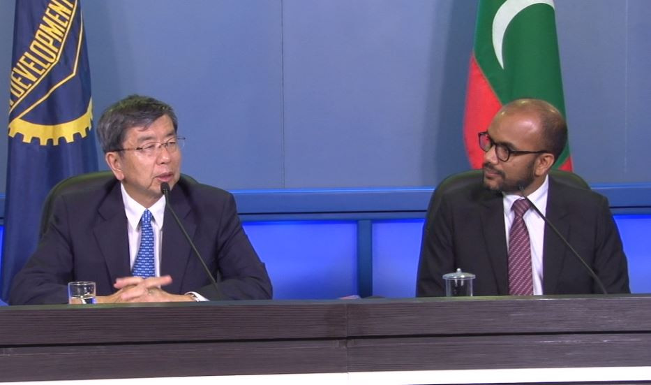 Previous President of Asian Development Bank (ADB) Takahiko Nakao with Minister of Finance, Ibrahim Ameer