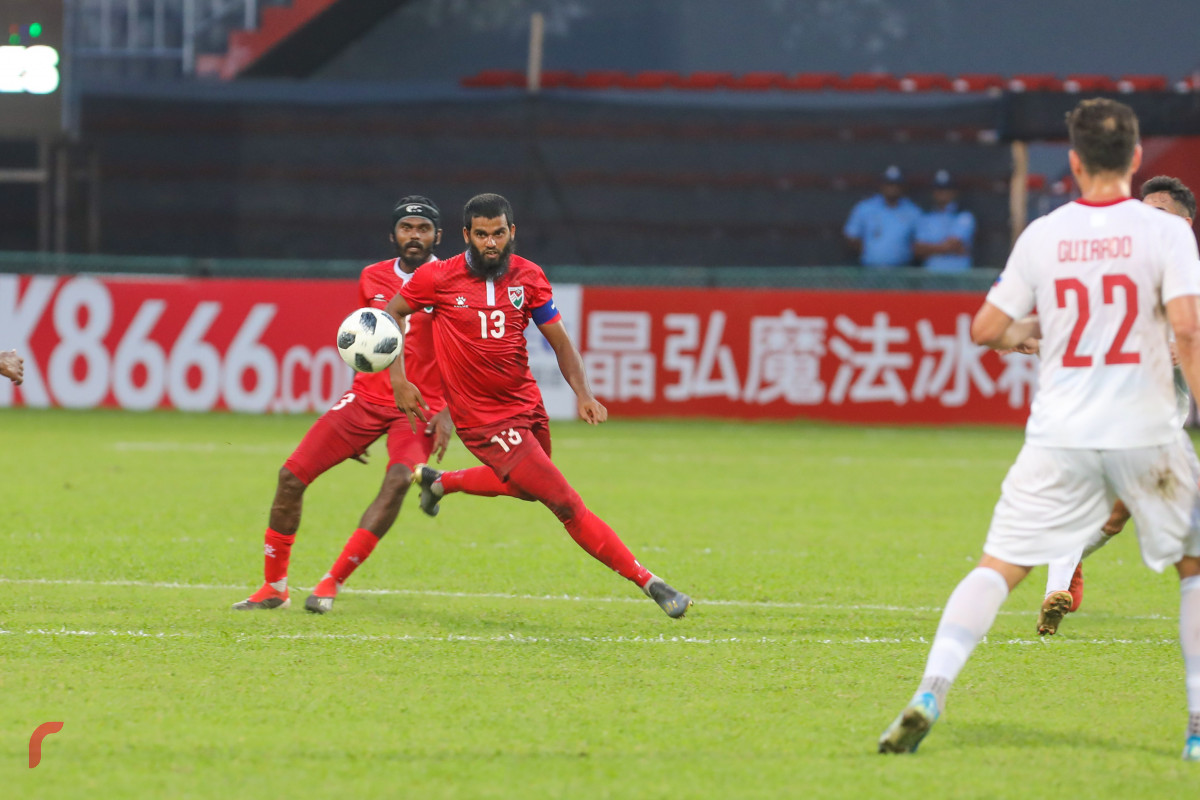 ވޯލްޑްކަޕް ކޮލިފައިން ދިވެހިރާއްޖެ އާއި ފިލިޕީންސް ބައްދަލުކުރި މެޗުގެ ތެރެއިން -- ފޮޓޯ: ރާއްޖެ.އެމްވީ