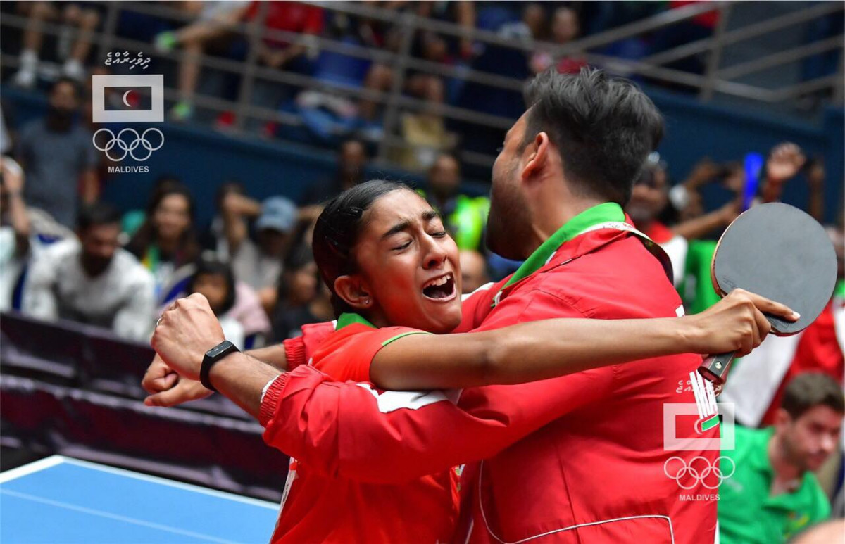 22 ޖުލައި 2019 --މެޗުގެ ފަހު ޕޮއިންޓް ހޯދުމަށްފަހު ރަފާ އުފާ ފާލުކުރަނީ-- ފޮޓޯ: އޮލިމްޕިކްސްކޮމެޓީ މީޑިޔާ