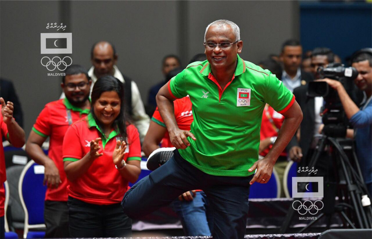 22 ޖުލައި 2019 --މެޗު ކާމިޔާބު ކުރުމުން ރައީސް ޓީމާ ބައްދަލުކުރުމަށް ކޯޓުތެރެއަށް ވަދެވަޑައިގަންނަވަނީ-- ފޮޓޯ: އޮލިމްޕިކްސްކޮމެޓީ މީޑިޔާ