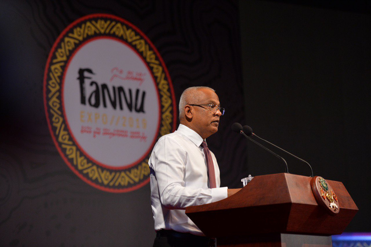 President Solih speaking at Fannu Expo 2019