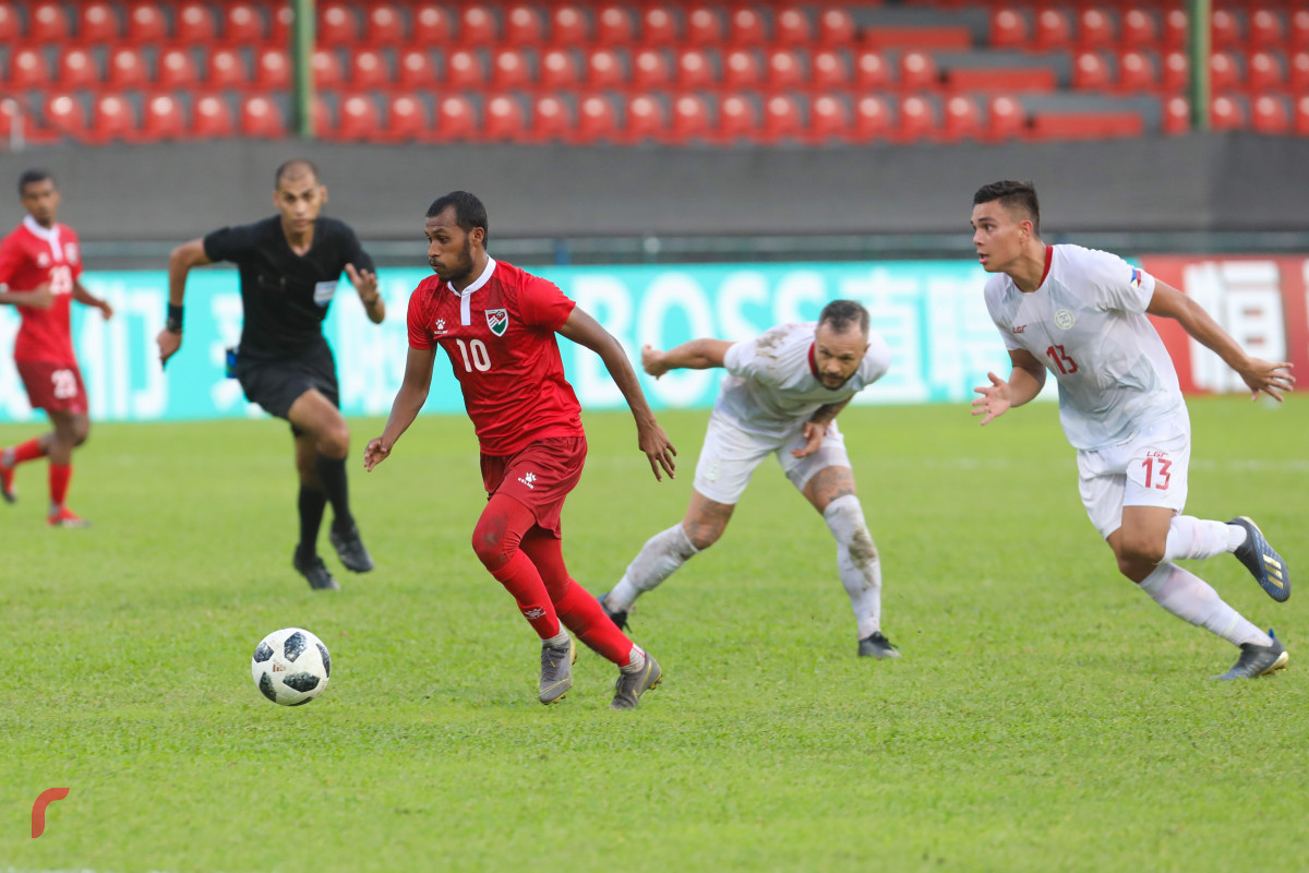 ވޯލްޑްކަޕް ކޮލިފައިން ދިވެހިރާއްޖެ އާއި ފިލިޕީންސް ބައްދަލުކުރި މެޗުގެ ތެރެއިން -- ފޮޓޯ: ރާއްޖެ.އެމްވީ