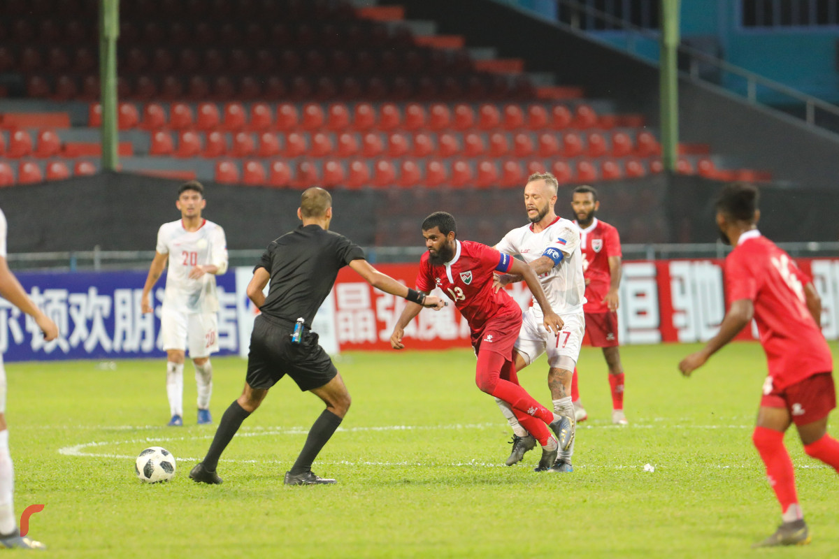 ވޯލްޑްކަޕް ކޮލިފައިން ދިވެހިރާއްޖެ އާއި ފިލިޕީންސް ބައްދަލުކުރި މެޗުގެ ތެރެއިން -- ފޮޓޯ: ރާއްޖެ.އެމްވީ