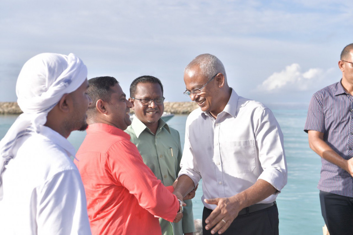 President Ibrahim Mohamed Solih was welcomed by the island community on Saturday evening
