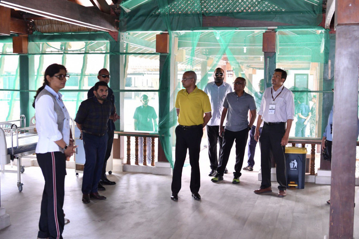 President Ibrahim Mohamed Solih and ministers touring isolation facilities being built in Male’ region