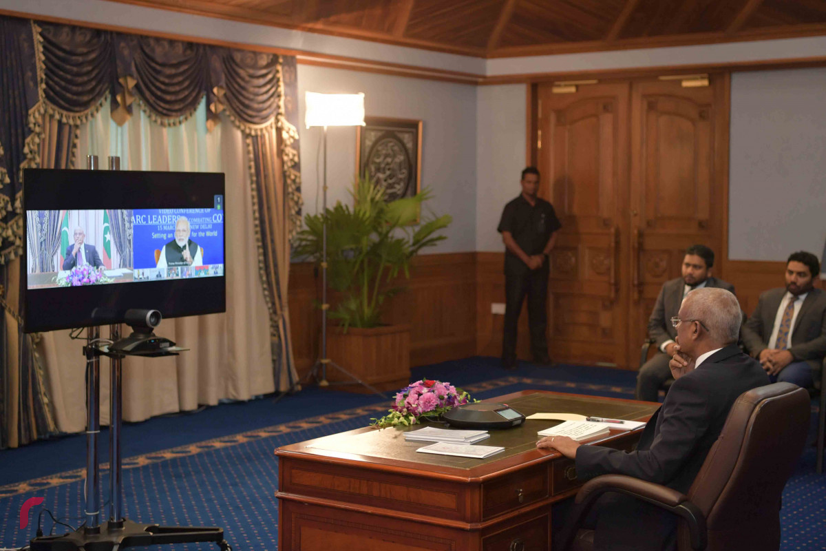 ކޮވިޑް19 އާއި ގުޅިގެން ސާކުގެ މެންބަރު ޤައުމުތަކުގެ ލީޑަރުން ބައިވެރިވި ވީޑިއޯ ކޮންފަރެންސްގައި ރައީސް ބައިވެރިވެ ވަޑައިގެންނެވުން --- ފޮޓޯ ރައީސް އޮފީސް