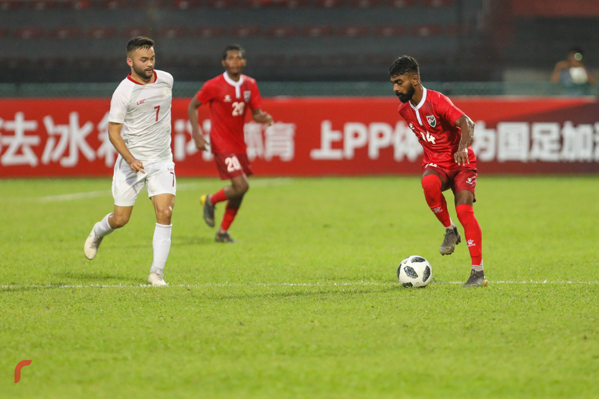 ވޯލްޑްކަޕް ކޮލިފައިން ދިވެހިރާއްޖެ އާއި ފިލިޕީންސް ބައްދަލުކުރި މެޗުގެ ތެރެއިން -- ފޮޓޯ: ރާއްޖެ.އެމްވީ