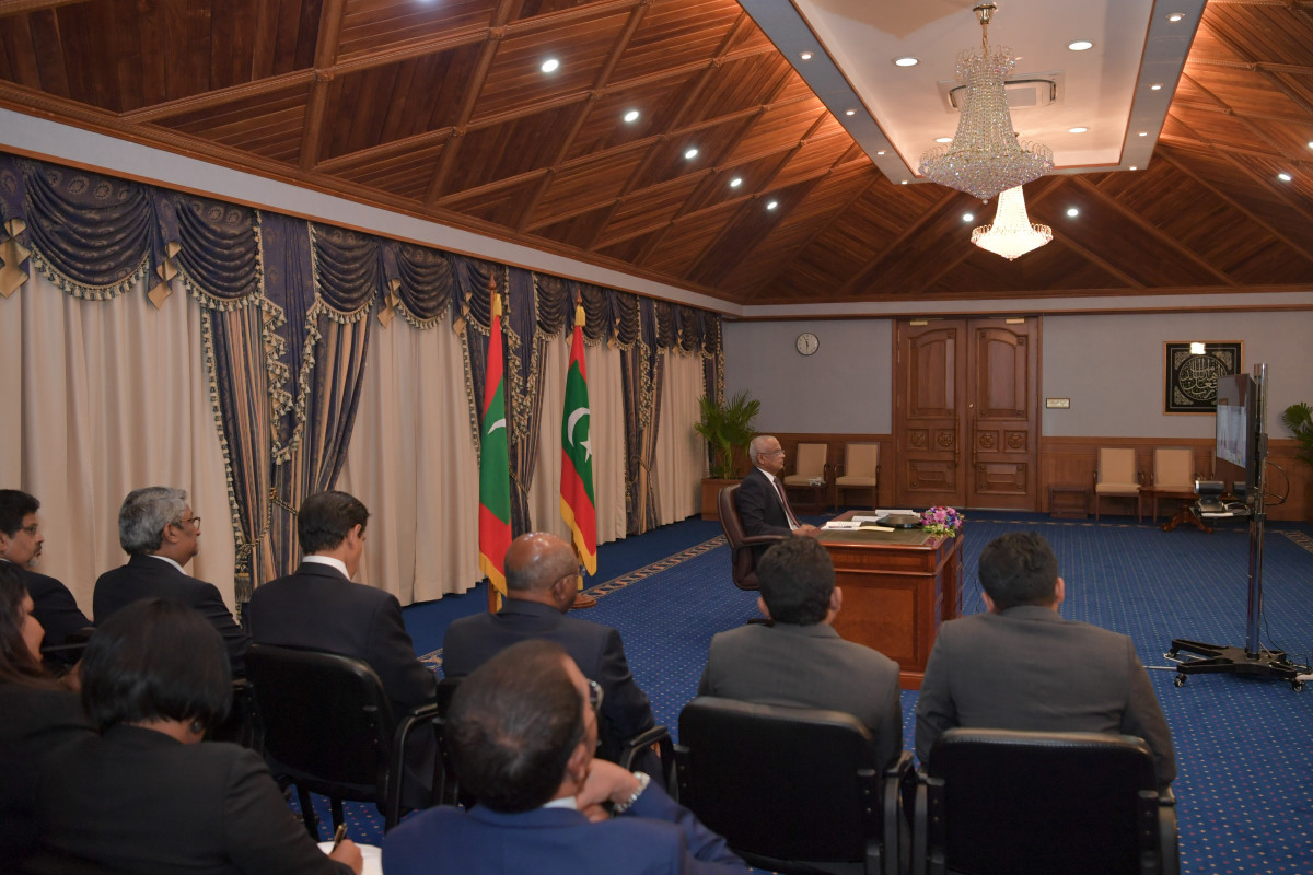 President Ibrahim Mohamed Solih participates in the SAARC leaders' video conference. Photo: President's Office