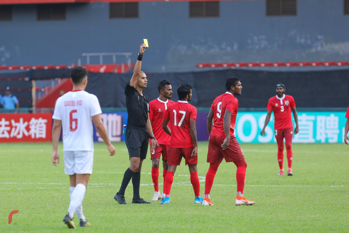 ވޯލްޑްކަޕް ކޮލިފައިން ދިވެހިރާއްޖެ އާއި ފިލިޕީންސް ބައްދަލުކުރި މެޗުގެ ތެރެއިން -- ފޮޓޯ: ރާއްޖެ.އެމްވީ