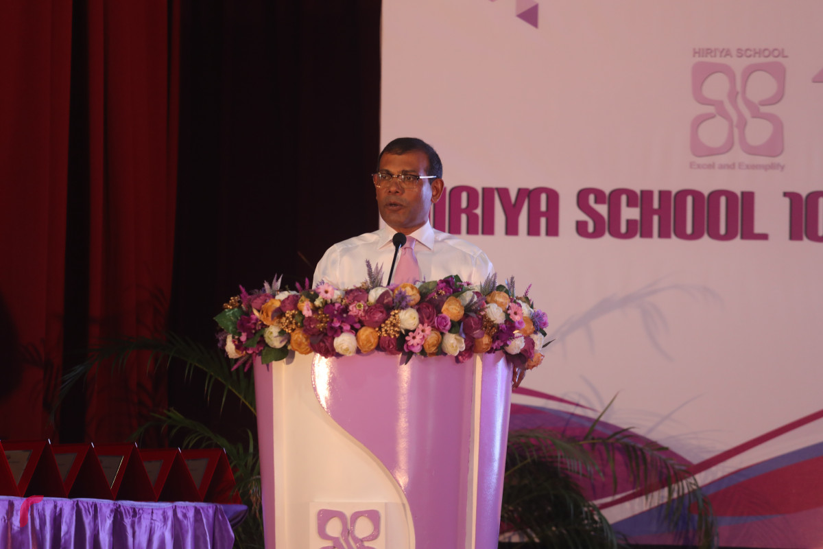 06 އޯގަސްޓް 2019 --ހިރިޔާ ސުކޫލަށް 10 އަހަރު ފުރުން ފާހަގަ ކުރުމަށޤ ބޭއްވި އެސެމްބްލީގެ ތެރެއިން، ރައީސް ނަޝީދު ވާހަކަފުޅު ދައްކަވަނީ-- ފޮޓޯ: ޝުއައިބް މުހައްމަދު