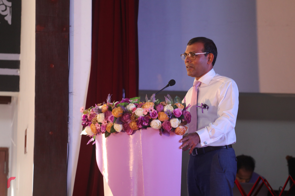 06 އޯގަސްޓް 2019 --ހިރިޔާ ސުކޫލަށް 10 އަހަރު ފުރުން ފާހަގަ ކުރުމަށޤ ބޭއްވި އެސެމްބްލީގެ ތެރެއިން، ރައީސް ނަޝީދު ވާހަކަފުޅު ދައްކަވަނީ-- ފޮޓޯ: ޝުއައިބް މުހައްމަދު