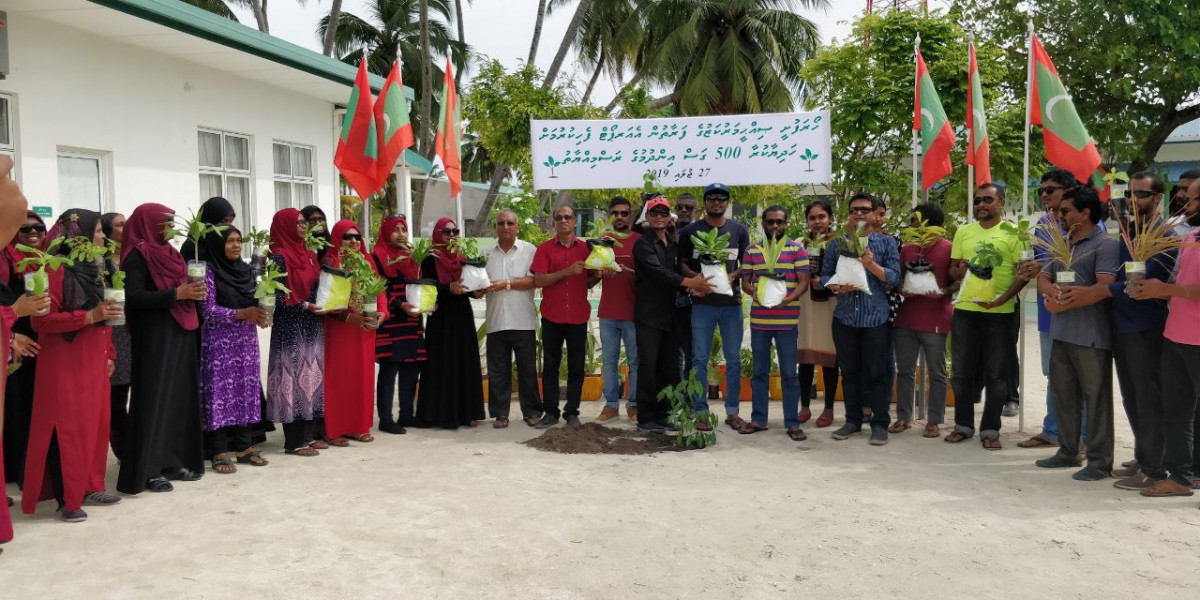 28 ޖުލައި 2019 --ހޯރަފުށީގައި އެއާރޕޯޓް އެޅުމަށް ބިން ހިއްކާ ސަރަހައްދު ފެހިކުރުމަށް އެ ރަށުގެ މުއައްސަސާތަކުން އިސްނަގައިގެން ގަސް ހަދިޔާ ކުރުމުގެ ޕްރޮގްރާމްގެ ތެރެއިން އެ ރަށު ސިއްހީ މަރުކަޒުން 500 ގަސް ހަދިޔާކުރުން--  ފޮޓޯ: ރާއްޖެ.އެމްވ