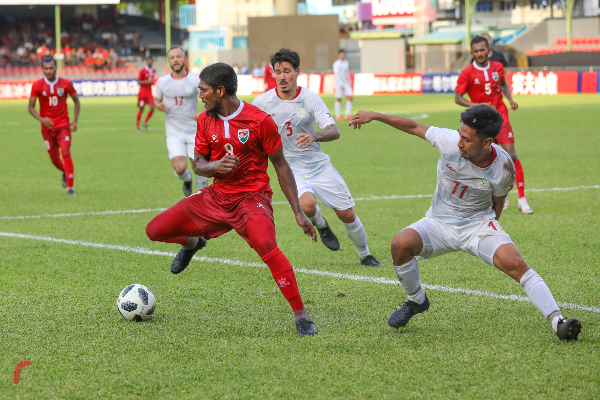 ވޯލްޑްކަޕް ކޮލިފައިން ދިވެހިރާއްޖެ އާއި ފިލިޕީންސް ބައްދަލުކުރި މެޗުގެ ތެރެއިން -- ފޮޓޯ: ރާއްޖެ.އެމްވީ