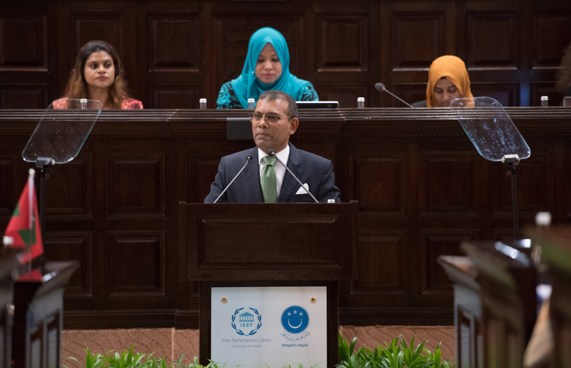 01 ސެޕްޓެމްބަރ 2019 | ހަތަރު ވަނަ ސައުތު އޭޝިޔަން ސްޕީކާރސް ސަމިޓްގެ ތެރެއިން | ރާއްޖޭގެ ޤާނޫނުހަދާ މަޖިލީހުގެ ރައީސް، ރައީސް މުހައްމަދު ނަޝީދު ވާހަކަފުޅުދައްކަވަނީ -- ފޮޓޯ: ރައްޔިތުންގެ މަޖިލިސް