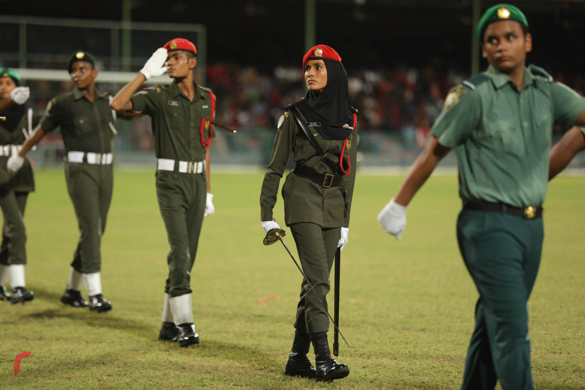 26 ޖުލައި 2019 --މިނިވަން ދުވަހުގެ ރަސްމީ ޕެރޭޑުގެ ހަރަކާތްތައް، ގަލޮޅު ދަނޑުގައި ބޭއްވި ޕެރޭޑް ޝަރަފްވެރި ކޮށްދެއްވީ ރައީސުލް ޖުމްހޫރިއްޔާ އިބްރާހިމް މުހައްމަދު ސޯލިހް-- ފޮޓޯ: ޝުއައިބް މުހައްމަދު