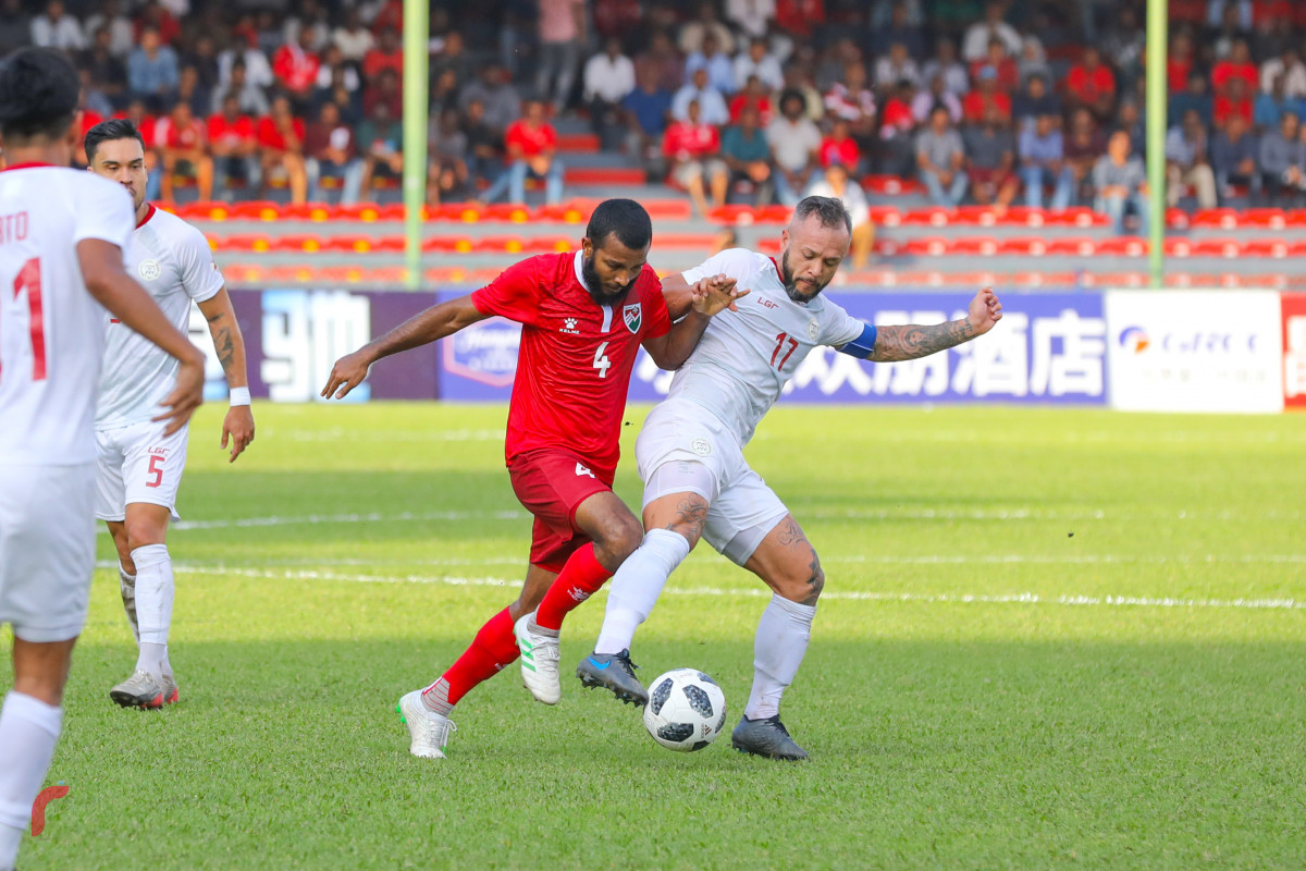 ވޯލްޑްކަޕް ކޮލިފައިން ދިވެހިރާއްޖެ އާއި ފިލިޕީންސް ބައްދަލުކުރި މެޗުގެ ތެރެއިން -- ފޮޓޯ: ރާއްޖެ.އެމްވީ