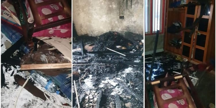 A house in Maamendhoo, burned down due to fire