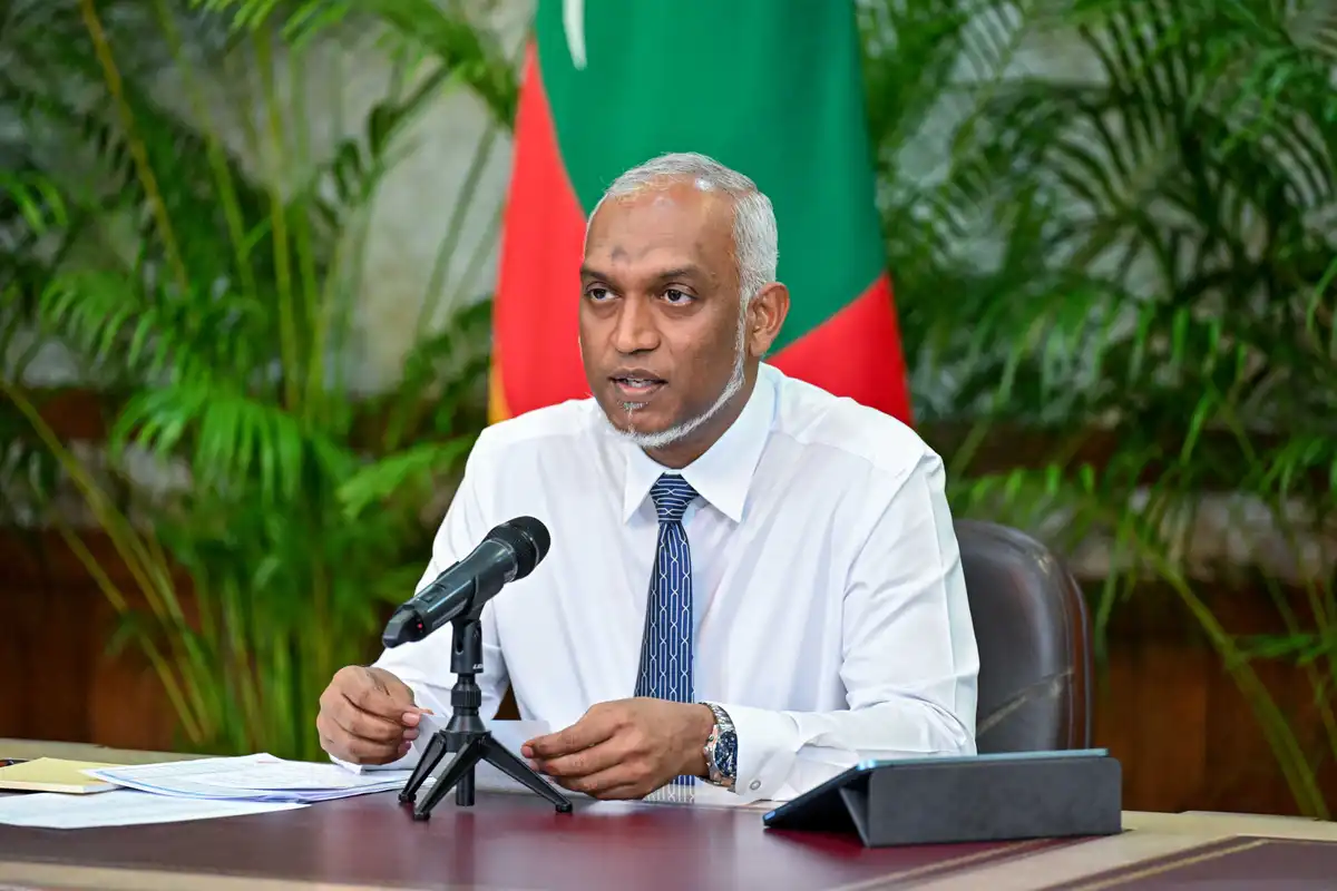 President Dr. Mohamed Muizzu speaking to press.